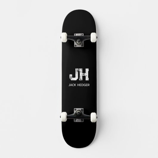 SKATEBOARD MINIMALIST WHITE TWO LETTER MONOGRAM NAME BLACK  (Recto)