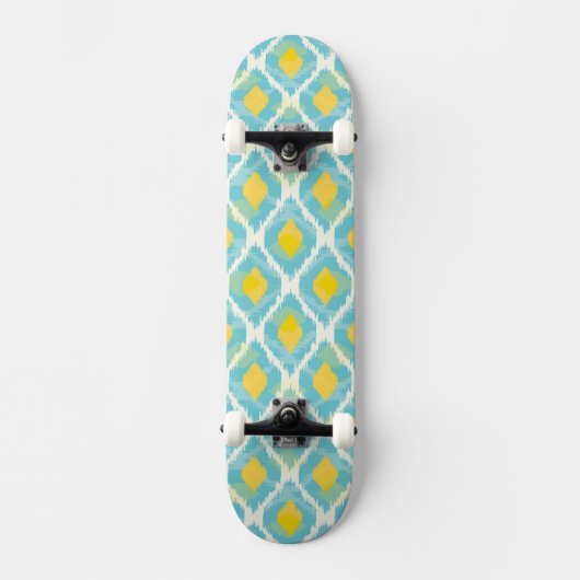 Skateboard Mode jaune bleue d'ikat tribal moderne (Recto)