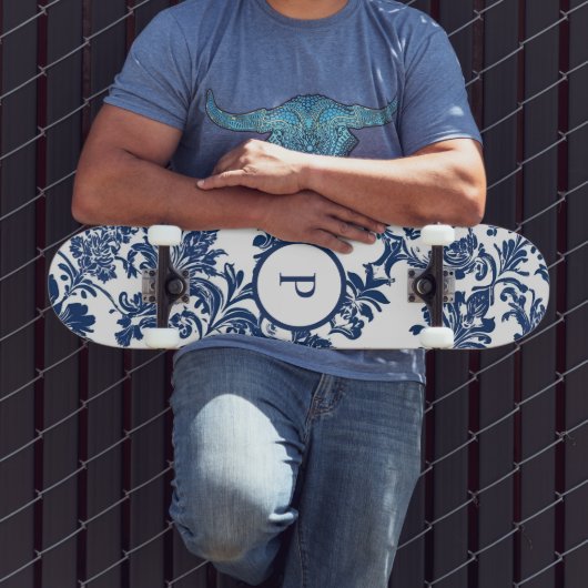 Skateboard Modèle bleu Damas de la marine classique (Extérieur 3)