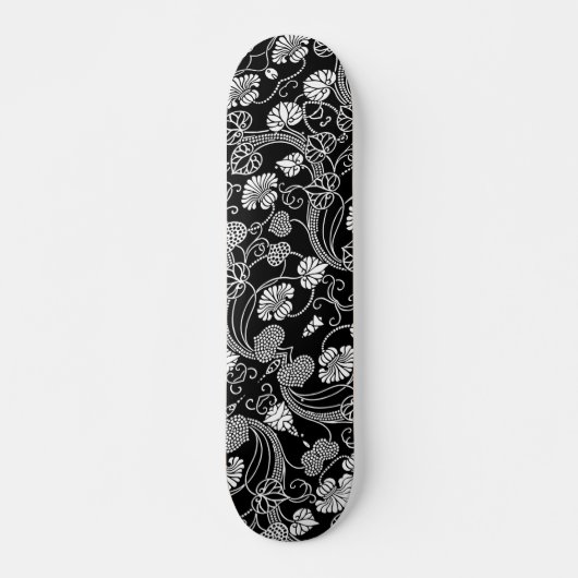 Skateboard Modèle floral antique noir sur blanc (Devant)