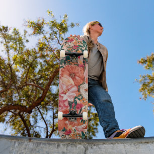 Skateboard Modèle Floral rose orange