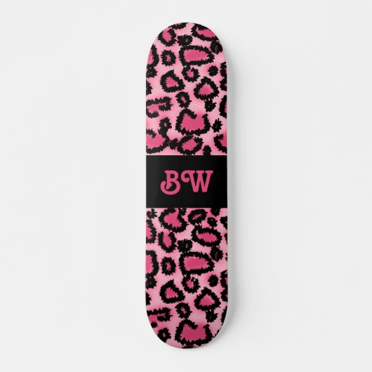 Skateboard Modèle rose et noir d'empreinte de léopard (Devant)