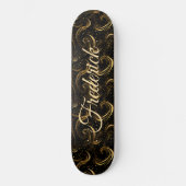 Skateboard Modern Black Gold Leafy Swirls Decorative Art Name (Recto)