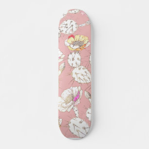 Skateboard Moderne Blanc Or Blush Rose Catus Motif Floral