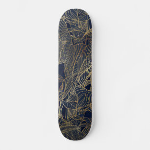 Skateboard Moderne Blue Gold Foliage Plante Design botanique