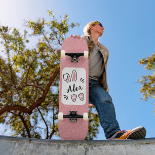 Skateboard Moderne Cute Pastel Pink Rabbit Nom personnalisabl