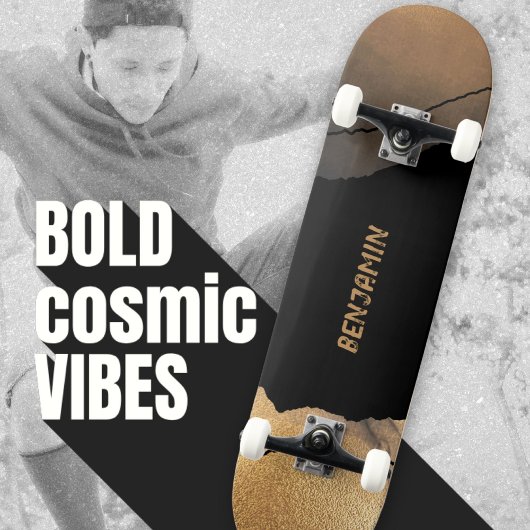 Skateboard Moderne Éclectique Noir Or Cosmique