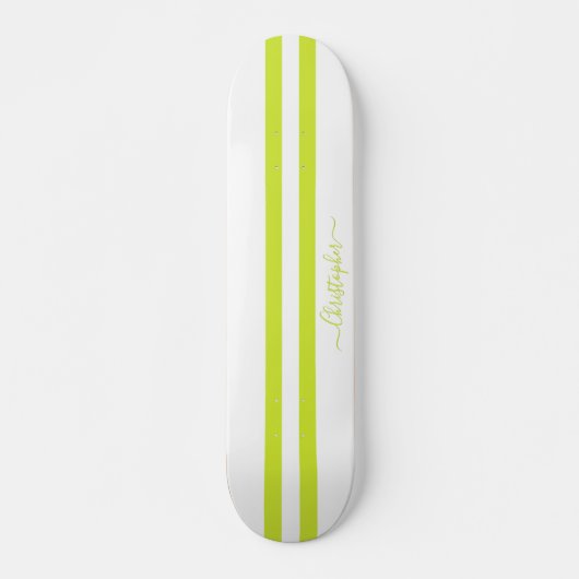 Skateboard Moderne Lime Green White Racing Grilles Monogramme (Devant)