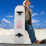 Skateboard Moderne minimaliste Personnalisé Répétition Nom Ro<br><div class="desc">Planche à roulettes moderne et amusante avec police serif inférieure coque répétée nom dans les nuances de rose pâle à framboise/magenta sur un arrière - plan blanc. Un cadeau personnalisé unique pour vous-même,  un ami ou un proche. Le nom peut comporter environ 7 ou 8 lettres selon les lettres.</div>