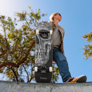 Skateboard Moitié Crâne gothique Texture Grunge Noir Et Blanc