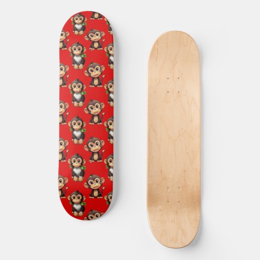 Skateboard Monkey Pattern Design Red (Recto)