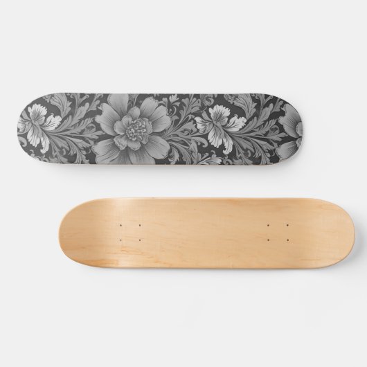 Skateboard Monochrome Vintage Floral Pattern (Horz)