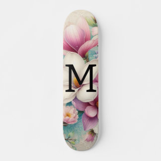 Skateboard Monogram lace pink purple magnolias flowers 