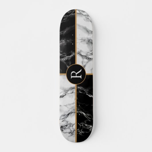 Skateboard Monogram Skate noir et blanc Marbre chèque (Devant)