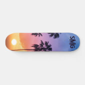 Skateboard Monogramme arc-en-ciel Sun Palm Tree personnalisé (Horz)