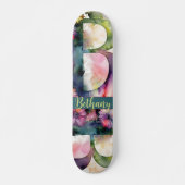 Skateboard Monogramme B bijou personnalisé Aquarelle Floral (Devant)