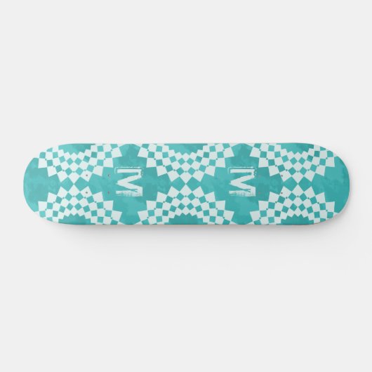 Skateboard Monogramme blanc bleu Abstrait moderne (Horz)