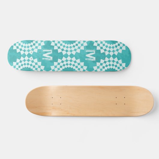 Skateboard Monogramme blanc bleu Abstrait moderne (Horz)