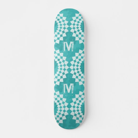 Skateboard Monogramme blanc bleu Abstrait moderne (Devant)