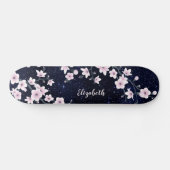 Skateboard Monogramme ciel étoilé rose Fleur de cerisier (Horz)