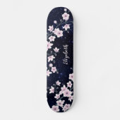 Skateboard Monogramme ciel étoilé rose Fleur de cerisier (Recto)