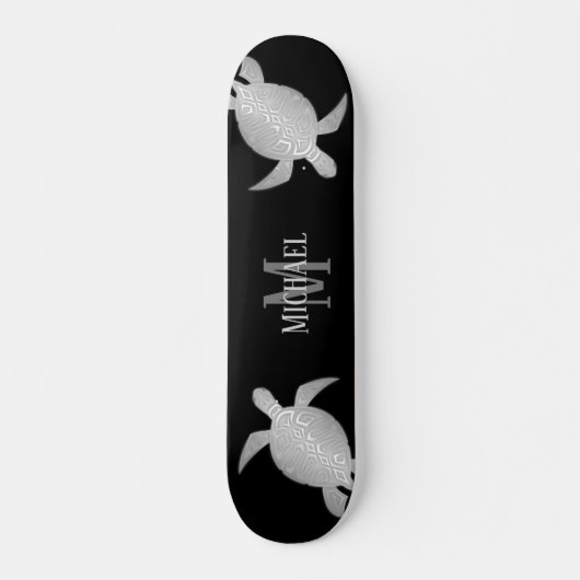Skateboard Monogramme d'Arrière - plan noir tribal de tortue (Devant)