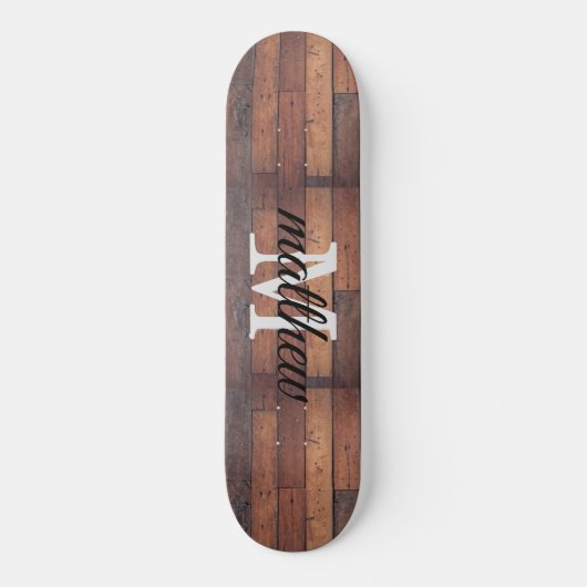 Skateboard Monogramme de chêne en bois rustique Nom personnal (Recto)