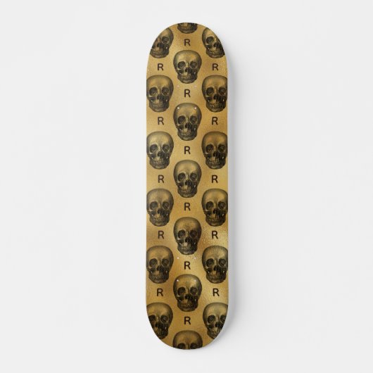 Skateboard Monogramme de crâne gothique or Motif initial Élég (Devant)