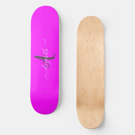 Skateboard Monogramme de néon rose fluorescent (Recto)
