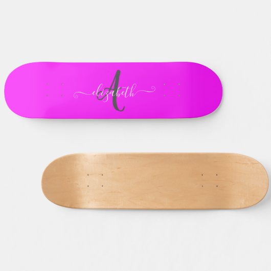 Skateboard Monogramme de néon rose fluorescent (Horz)