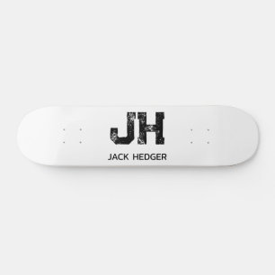 SKATEBOARD MONOGRAMME DE NOM À DEUX LETTRES MINIMALISTE NOIR