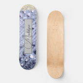 Skateboard Monogramme de perles bleues éblouissantes (Recto)
