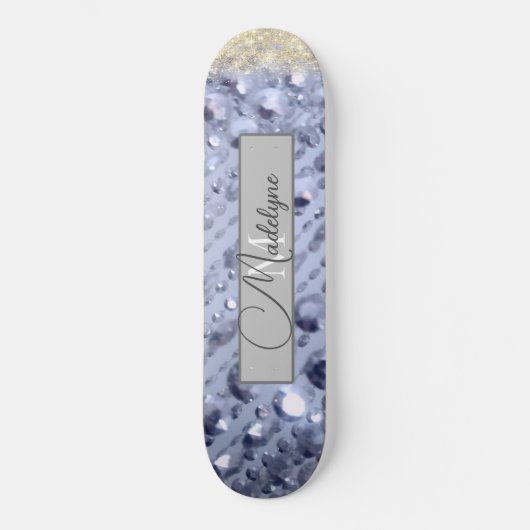 Skateboard Monogramme de perles bleues éblouissantes (Recto)