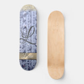 Skateboard Monogramme de perles bleues éblouissantes (Recto)