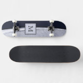 Skateboard Monogramme de plume argenté et marine sophistiqué (Horz)
