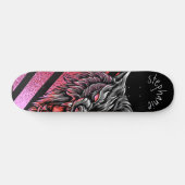 Skateboard Monogramme de tête de loup rose (Horz)