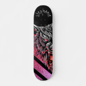 Skateboard Monogramme de tête de loup rose (Devant)
