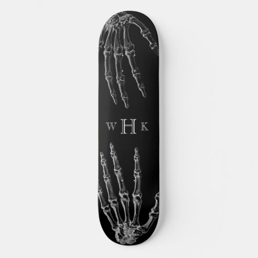 Skateboard Monogramme des mains crâniennes tendance noir blan (Recto)