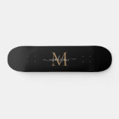 Skateboard Monogramme d'or noir fille Élégant Script moderne (Horz)