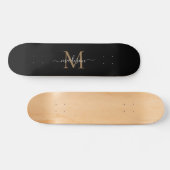 Skateboard Monogramme d'or noir fille Élégant Script moderne (Horz)