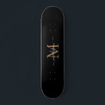 Skateboard Monogramme d'or noir fille Élégant Script moderne<br><div class="desc">Girl Black Gold Monogramme élégant Script moderne Skateboard</div>