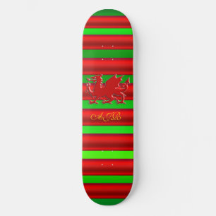 Skateboard Monogramme, Dragon rouge sur effet métallique vert