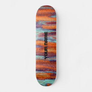 Skateboard Monogramme du grain de bois couleur rétro