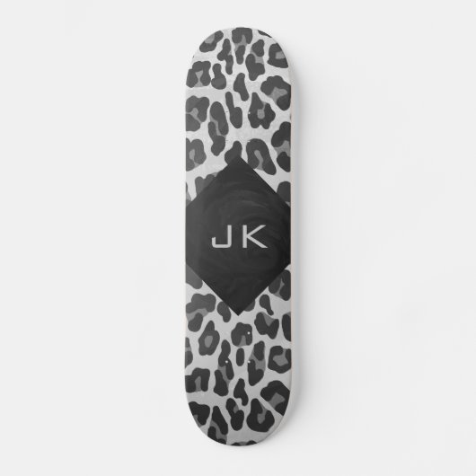 Skateboard Monogramme Empreinte de léopard noir et blanc (Recto)