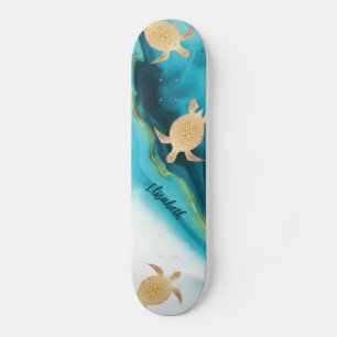 Skateboard Monogramme en agate à encre sarcelle tribale de to
