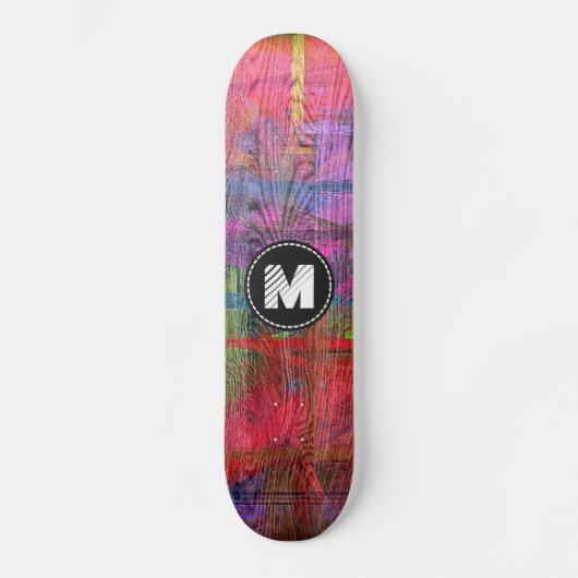 Skateboard Monogramme en bois coloré de texture de grain (Recto)