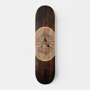 Skateboard Monogramme en bois rustique Nom de la famille pers