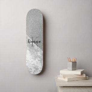 Skateboard Monogramme en marbre argenté Parties scintillant G
