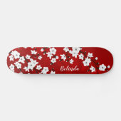 Skateboard Monogramme Fleur Rouge Fleur de Cerisier Blanche (Horz)