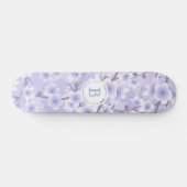Skateboard Monogramme floral pourpre en fleurs de cerisier (Horz)